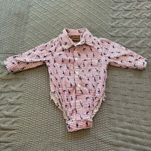 Pink Striped Long-Sleeve Baby One-Piece with Penguin Motif